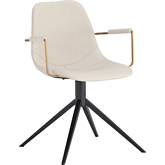 Cassius Swivel Dining Arm Chair in Cream Leatherette & Black Iron